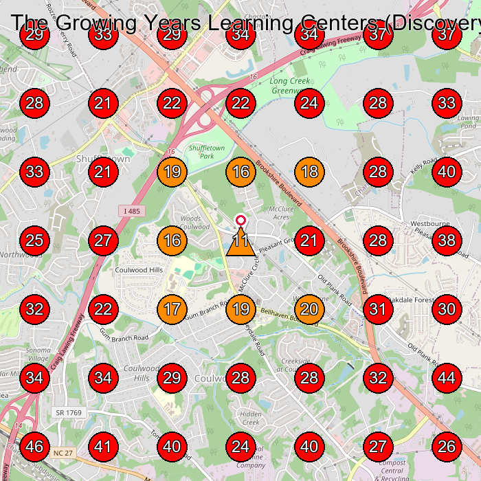 The Growing Years Learning Centers (Discovery) GeoGrid visibility map for Day Care Center in Holly Ridge